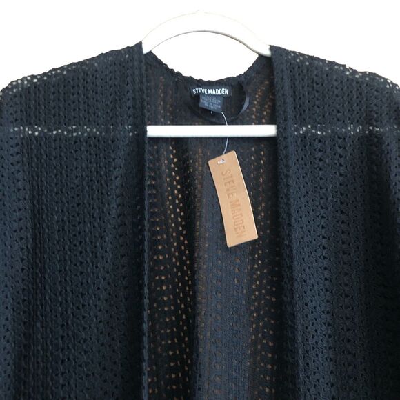 Steve Madden Women's Open Weave Short Sleeve Black Cover up OS Fits Most NWT - Picture 9 of 13